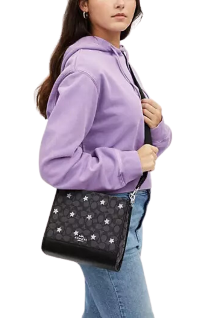 Coach Dempsey Tote 22 Handbag Signature Jacquard With Star Embroidery In Smoke Black Multi CO972