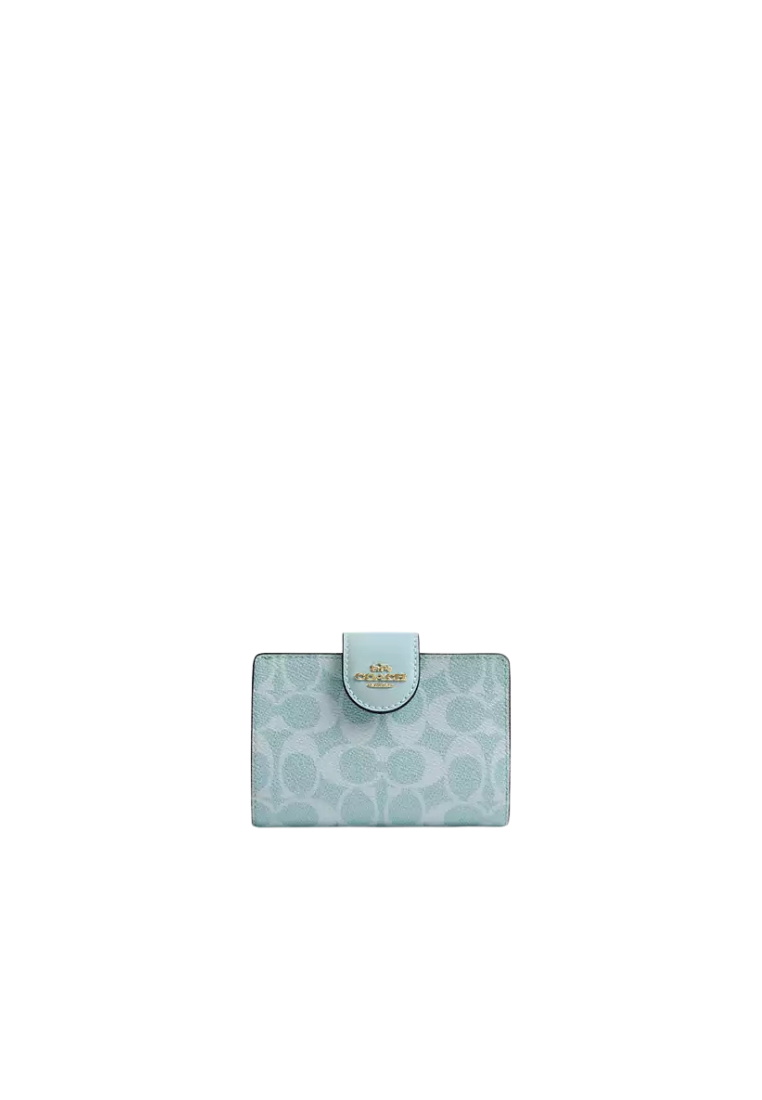 Coach Medium Wallet Corner Zip In Signature Canvas In Light Blue CW786