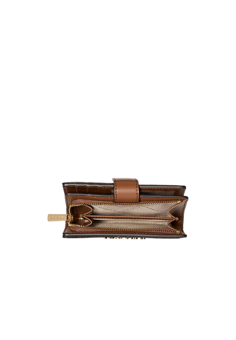 ( PREORDER ) Michael Kors Jet Set Medium Printed Signature Logo Bi-fold Wallet In Brown 35F5GTVF6V