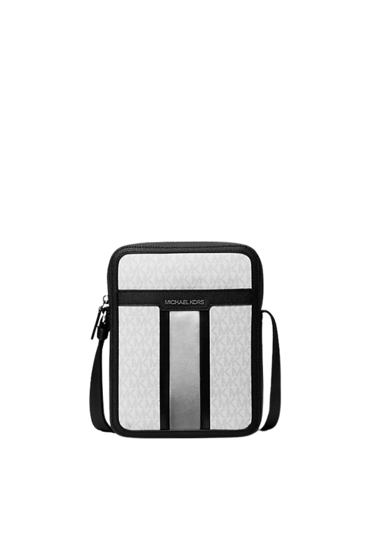 ( PREORDER ) Michael Kors Cooper Signature Logo Stripe Flight Bag In Silver 37F5LCOC6B