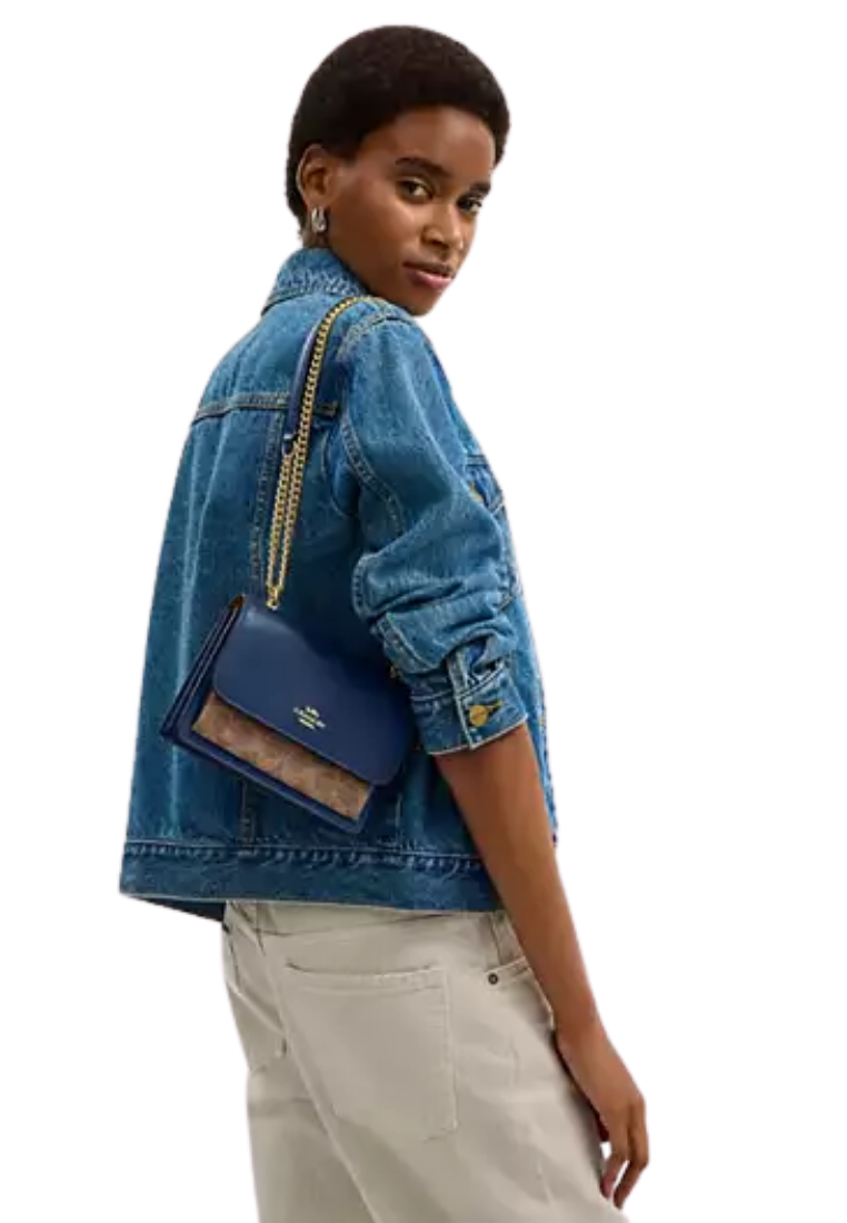 ( PREORDER ) Coach Mini Klare In Signature Coated Canvas Crossbody Bag In Deep Blue Tan CBR07