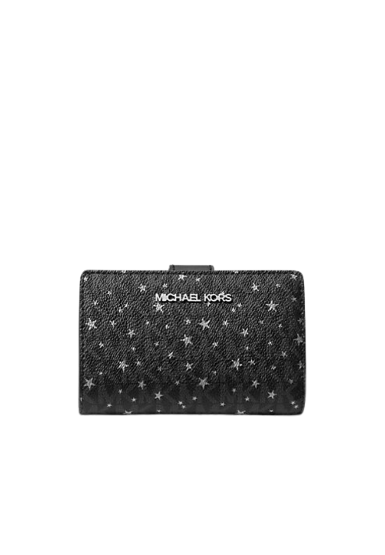 ( PREORDER ) Michael Kors Jet Set Medium Printed Signature Logo Wallet In Black 35F5STVF6V