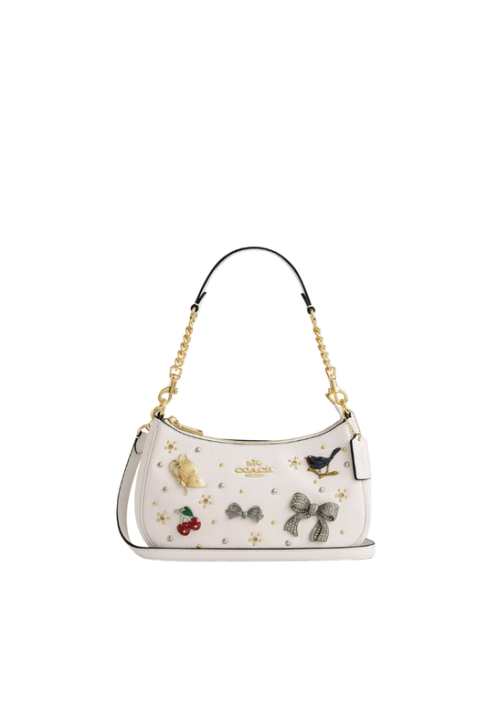 ( PREORDER ) Coach Teri With Pins Shoulder Bag In Gold Chalk CCE87