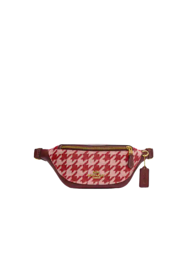 Coach Warren Mini Belt Bag With Houndstooth Print In Pink Red CJ711