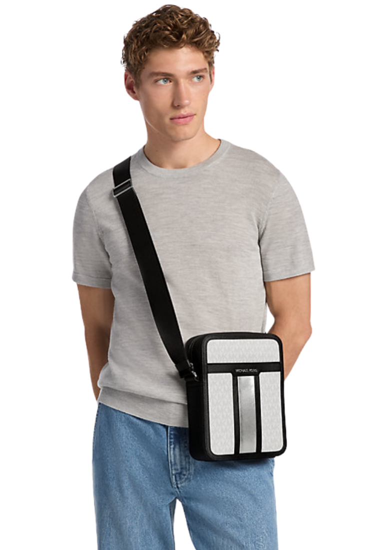 ( PREORDER ) Michael Kors Cooper Signature Logo Stripe Flight Bag In Silver 37F5LCOC6B