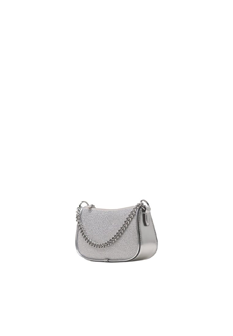 Michael Kors Carmela Small Pouchette Rhinestone Chain Shoulder Bag In Silver 35F4S1QC5S