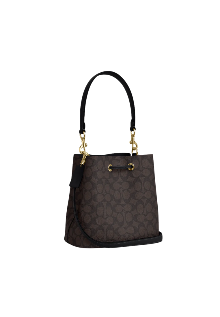 ( PREORDER ) Coach Rowan In Signature Canvas Bucket Bag In Walnut Black CBH07
