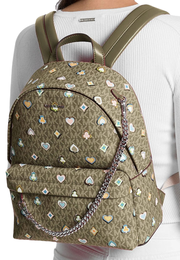 Michael Kors Slater Medium Printed Logo Backpack In Olive 35F5S04B6I