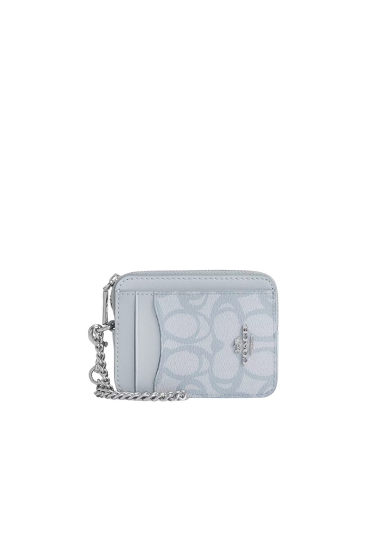 ( PREORDER ) Coach Zip In Sketch Signature Canvas Card Case In Silver Ice Blue CBL78