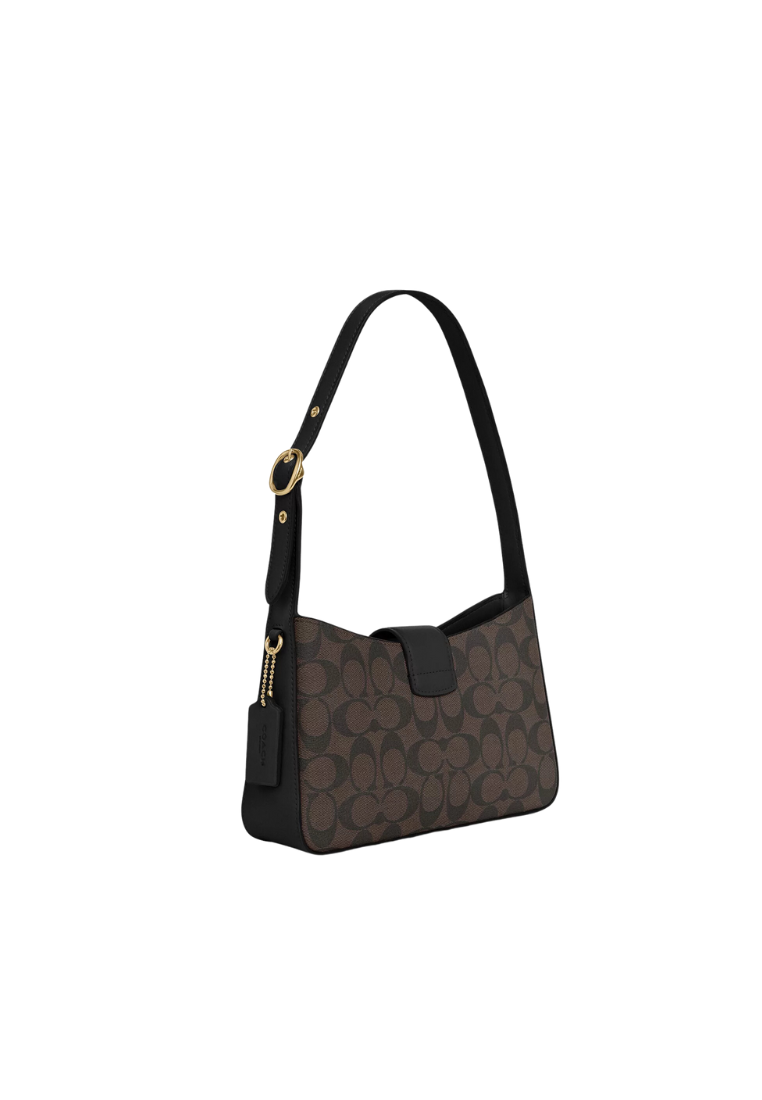 ( PREORDER ) Coach Eliza Shoulder Bag Signature Canvas In Brown Black CP005