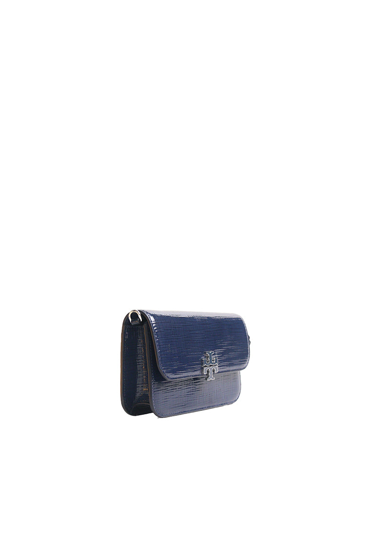 Tory Burch Britten Textured Patent Chain Wallet With Wristlet In Navy 175829