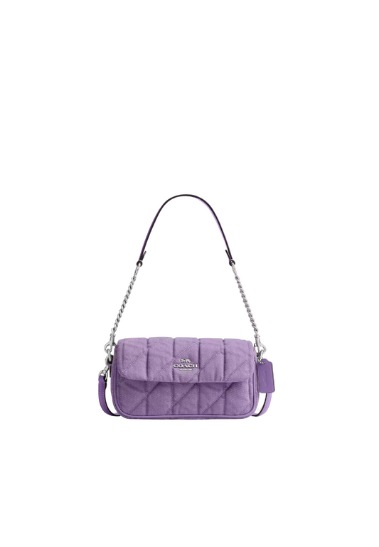 ( PREORDER ) Coach Hailey Flap Crossbody Bag In Quilted Denim Silver Iris CBI88