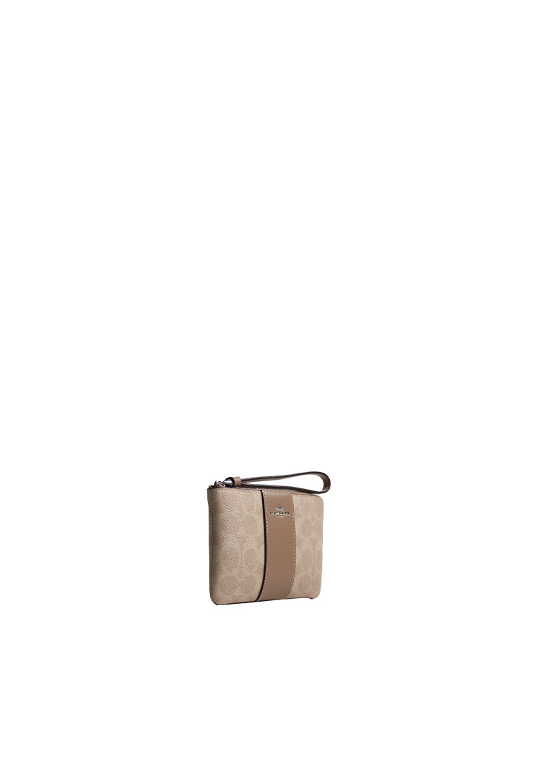 Coach Corner Zip Wristlet Signature Canvas In Sand Taupe CW854