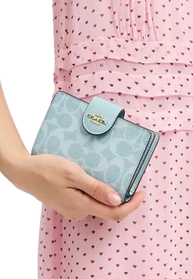 Coach Medium Wallet Corner Zip In Signature Canvas In Light Blue CW786