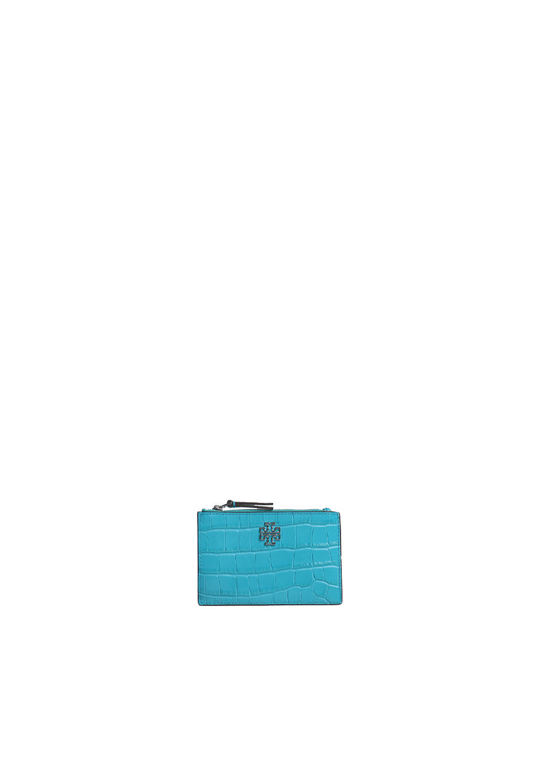 Tory Burch Britten Embossed Zip Card Case In Ocean Meadow 141067