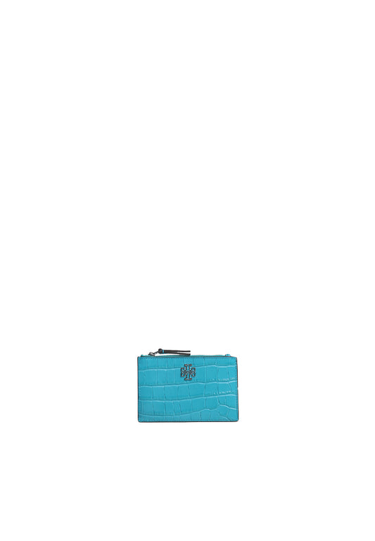 Tory Burch Britten Embossed Zip Card Case In Ocean Meadow 141067