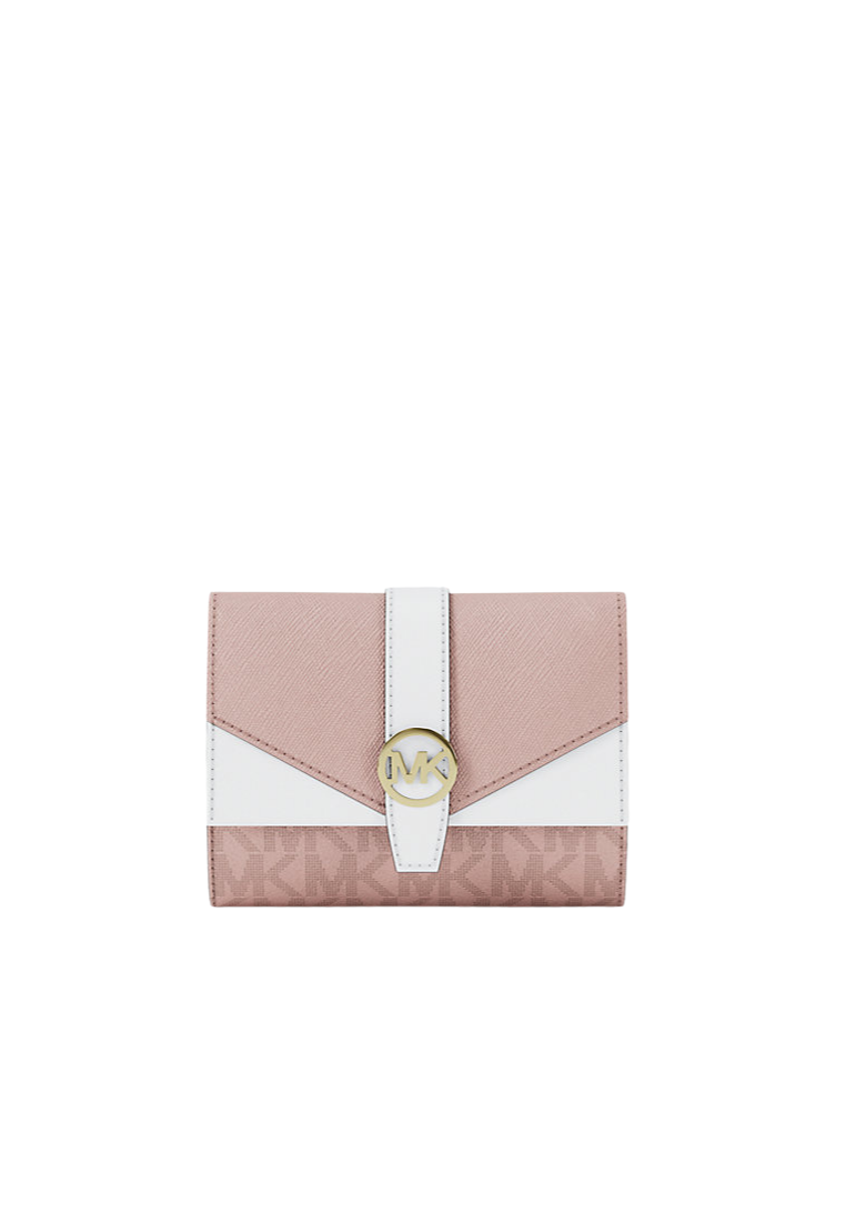 ( PREORDER ) Michael Kors Greenwich Medium Signature Logo Trifold Wallet In Powder Blush Multi 35R6GGRE6B