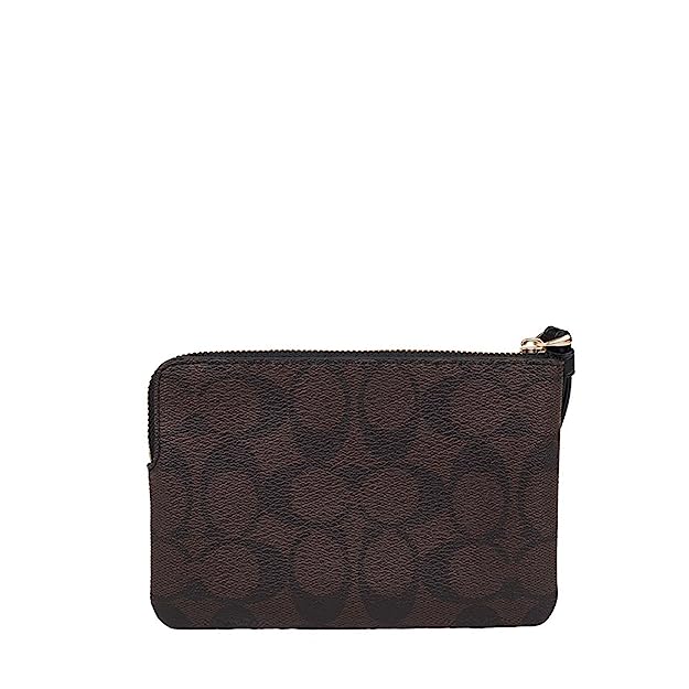 Coach Signature Corner Zip F58035 Wristlet In Brown Black