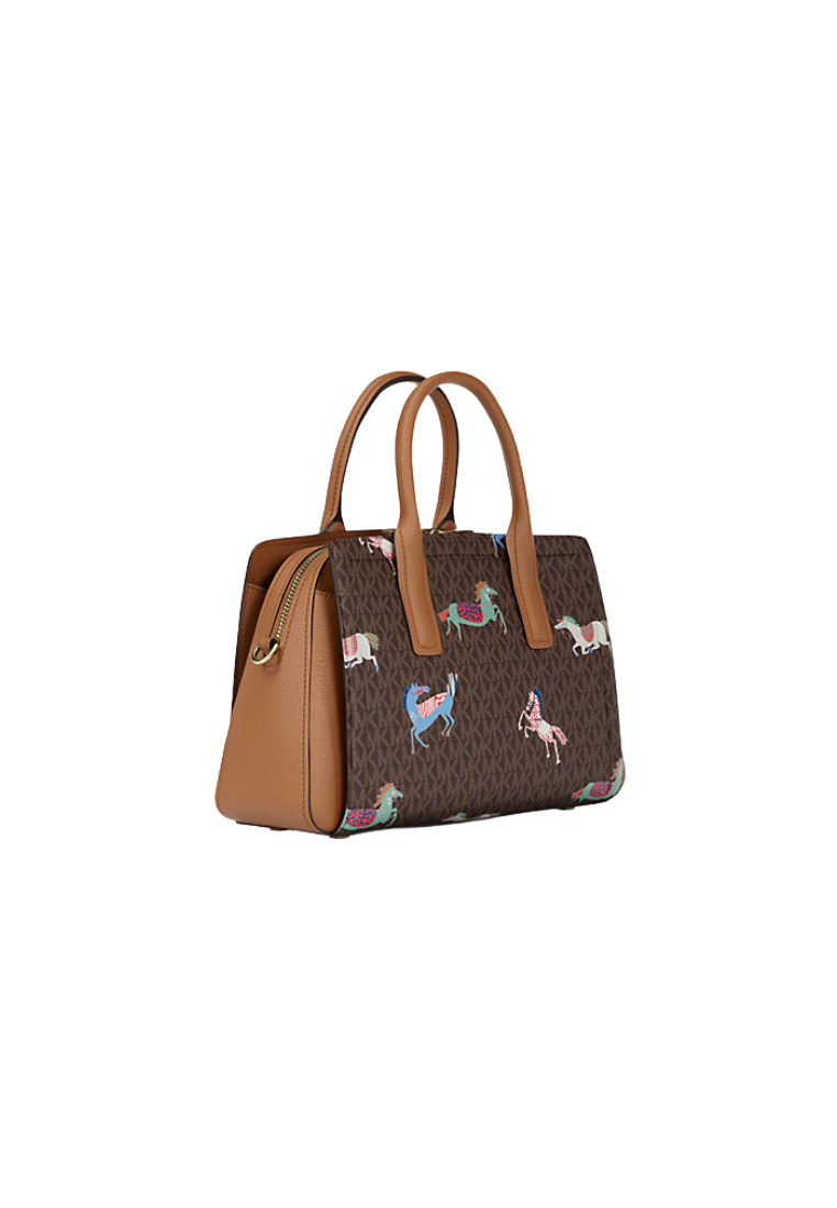 ( PREORDER ) Michael Kors Laila Medium Signature Logo Satchel Bag In Brown Acorn 30R6G9IS6U