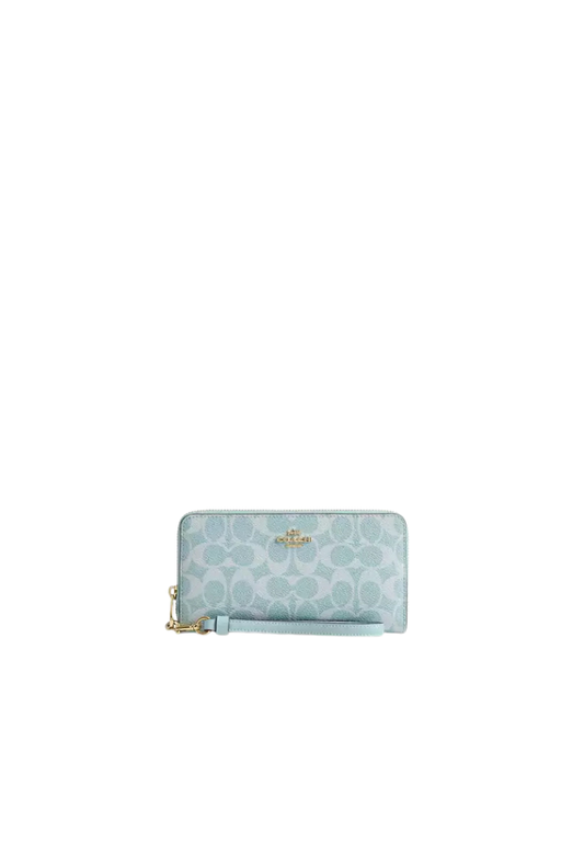 Coach Long Zip Around Wallet In Signature Canvas In Light Blue CW778