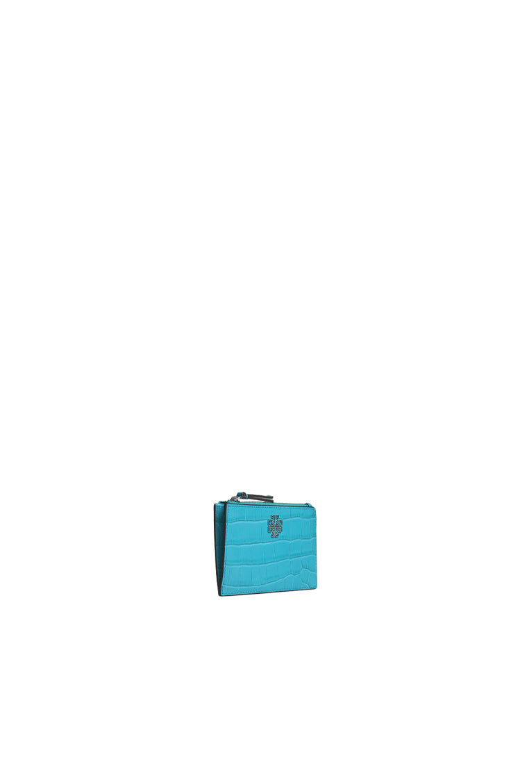 Tory Burch Britten Embossed Zip Card Case In Ocean Meadow 141067