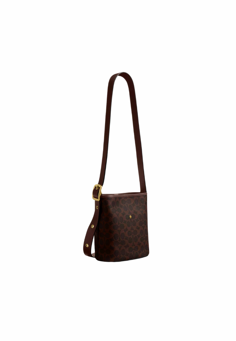 ( PREORDER ) Coach Bleecker 21 In Signature Canvas Bucket Bag In Brass Maple CCX06