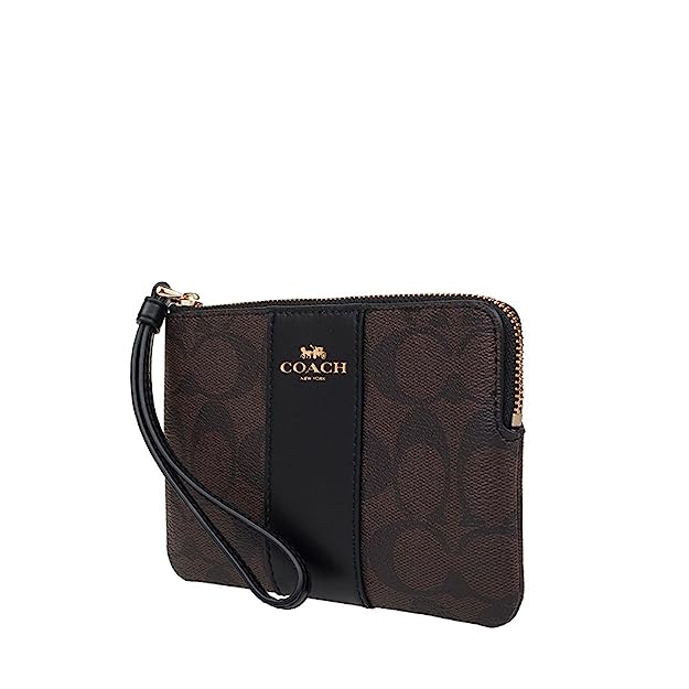 Coach Signature Corner Zip F58035 Wristlet In Brown Black