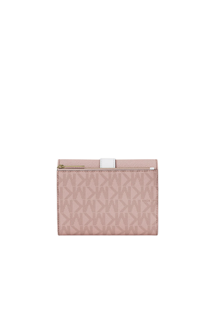 ( PREORDER ) Michael Kors Greenwich Medium Signature Logo Trifold Wallet In Powder Blush Multi 35R6GGRE6B