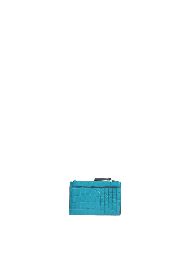 Tory Burch Britten Embossed Zip Card Case In Ocean Meadow 141067
