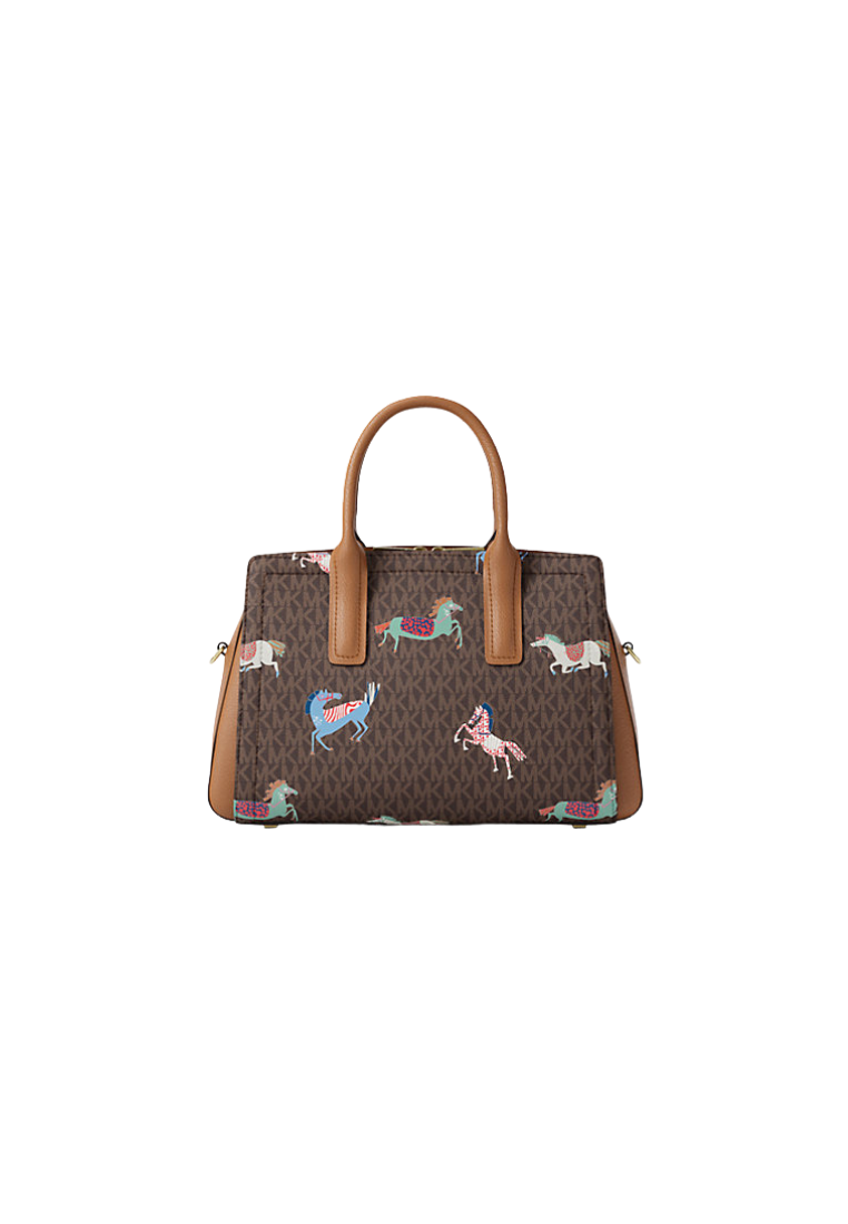 ( PREORDER ) Michael Kors Laila Medium Signature Logo Satchel Bag In Brown Acorn 30R6G9IS6U
