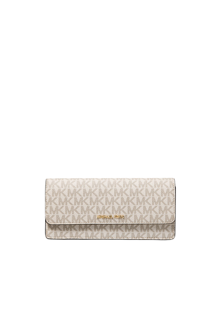 ( PREORDER ) Michael Kors Jet Set Large Signature Logo Snap-Front Wallet In Vanilla Acorn 32S4GJ6E7B