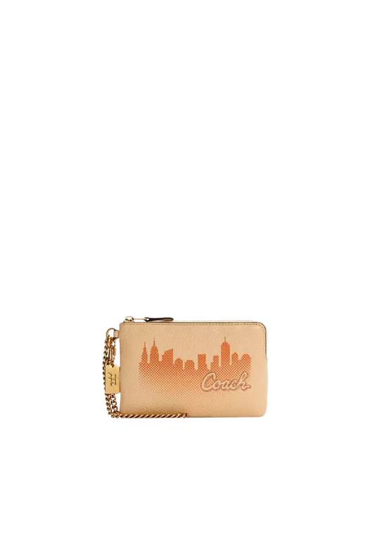 Coach X Jennifer Lopez Corner Zip C6514 Wristlet With Nyc Skyline In Cream