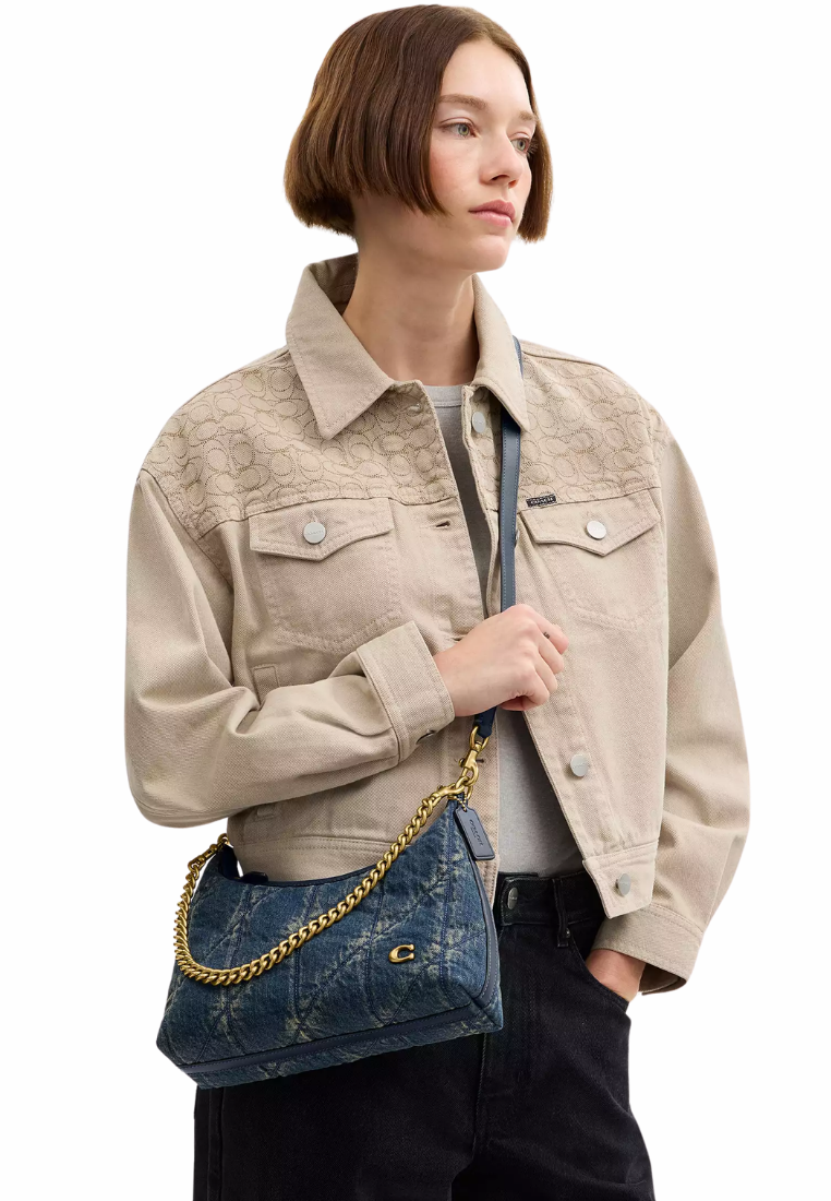 ( PREORDER ) Coach Juliet 25 In Regenerative Cotton Denim With Quilting Shoulder Bag In Dark Indigo CDZ67