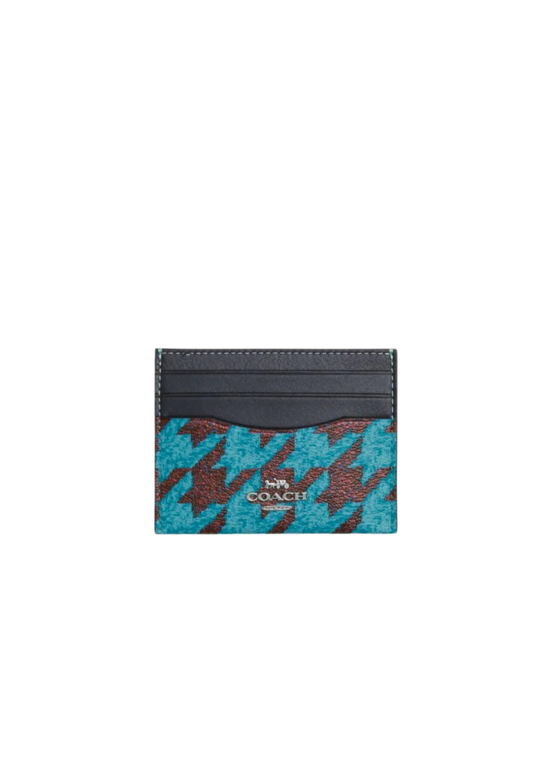 Coach Slim Id Card Case With Houndstooth Print In Teal Wine CJ722