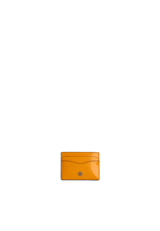 ( AS IS ) Tory Burch Emerson Patent Slim Card Case In Bright Squash 139340