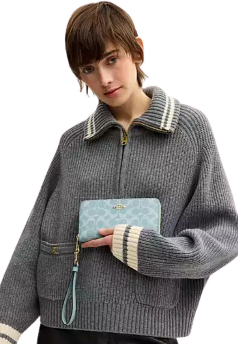 Coach Long Zip Around Wallet In Signature Canvas In Light Blue CW778