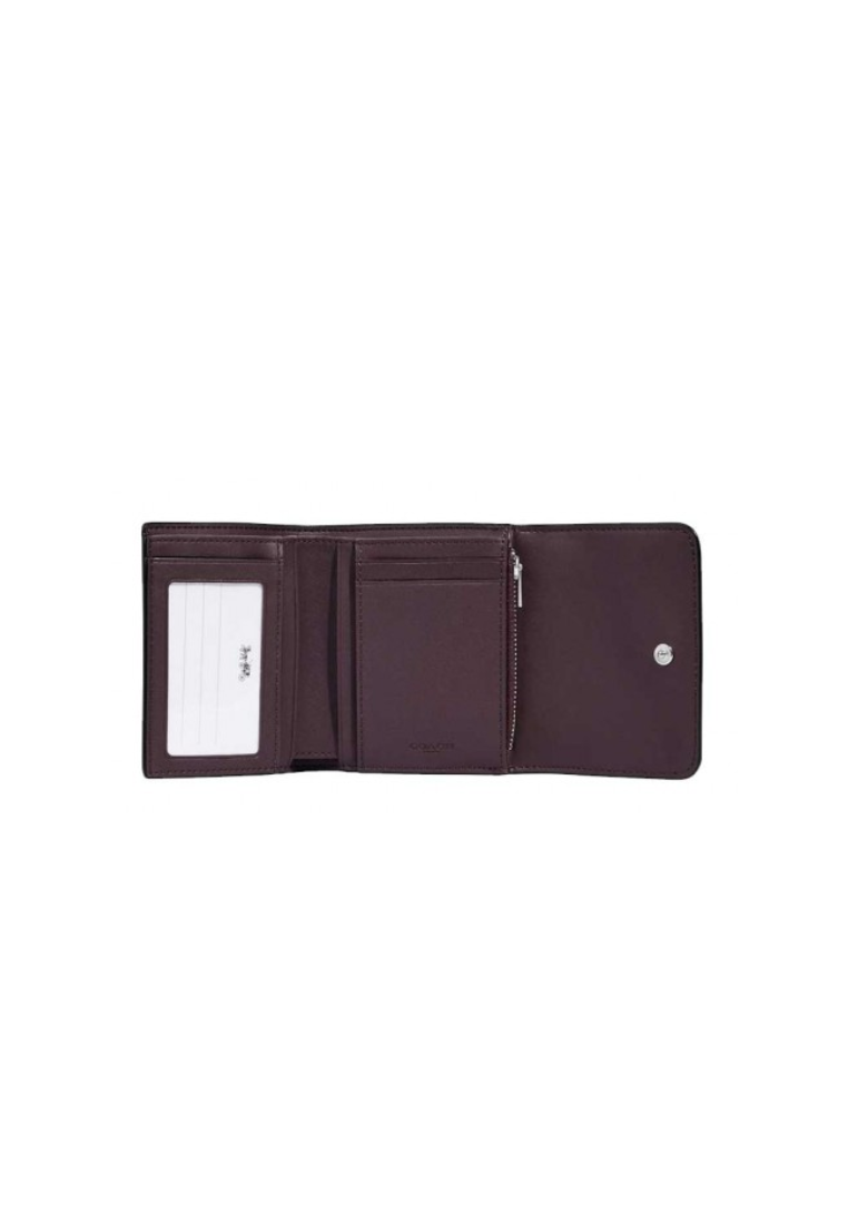 Coach Small Trifold Wallet CE930 With Blocked Signature Canvas In Silver Graphite Black