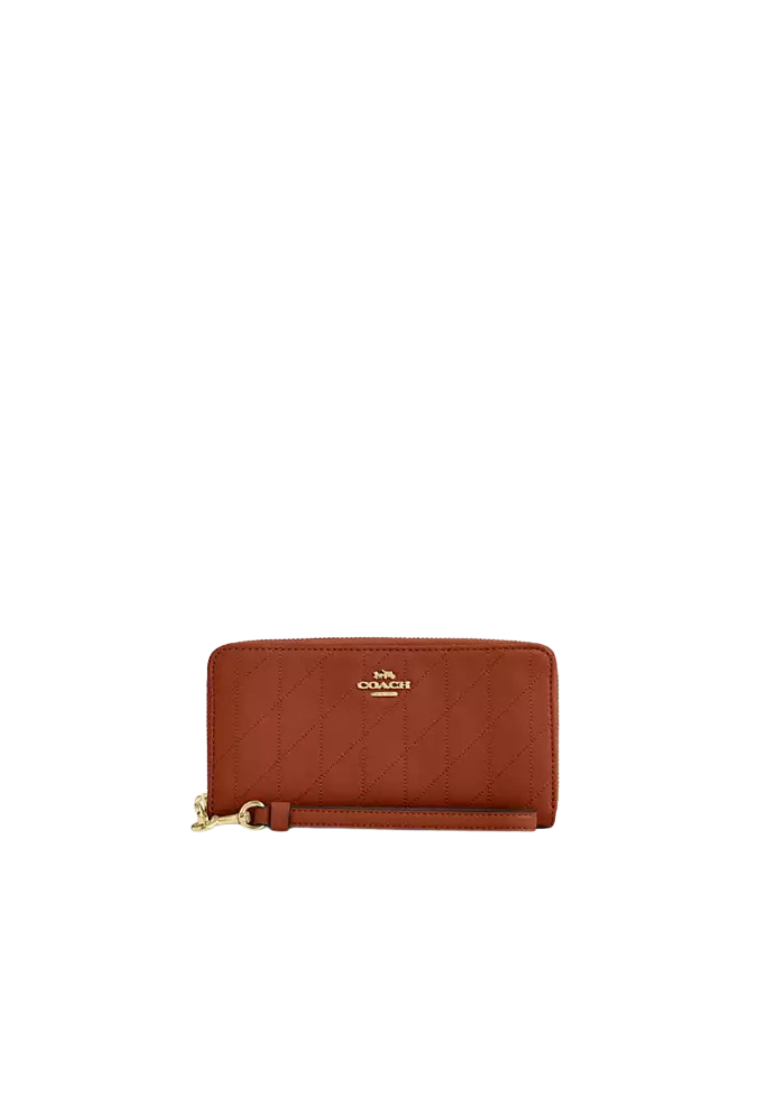 Coach Long Zip Around Wallet With Quilting In Cinnamon CEL63