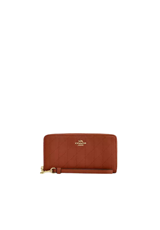 Coach Long Zip Around Wallet With Quilting In Cinnamon CEL63