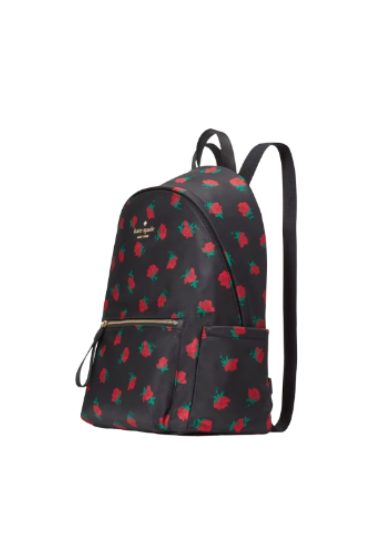 Kate Spade Chelsea Large Backpack Rose Toss Printed In Black Multi KE436