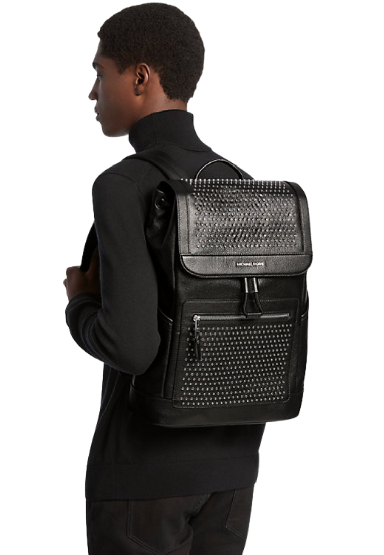 ( PREORDER ) Michael Kors Hudson Medium Grommeted Leather Backpack In Black 33F5SHDB6L