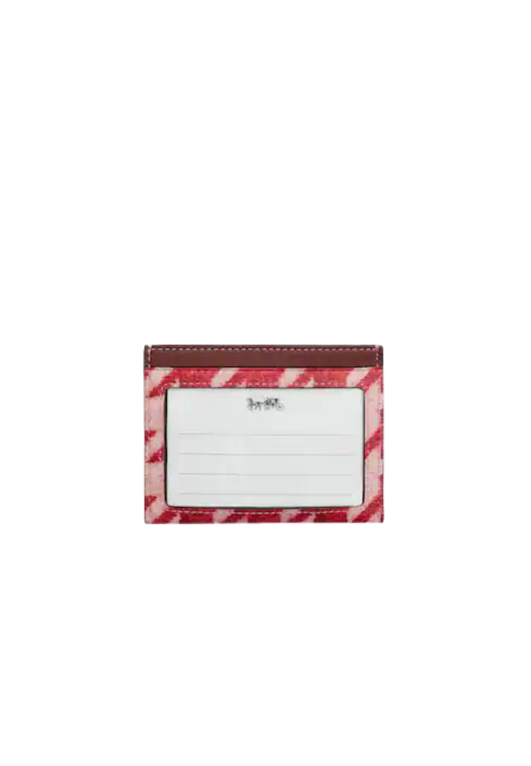 Coach Slim Id Card Case With Houndstooth Print In Pink Red CJ722