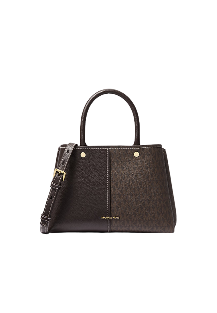 ( PREORDER ) Michael Kors Flora Medium Signature Logo and Leather Satchel Satchel Bag In Brown Acorn 30T5GFFS2B