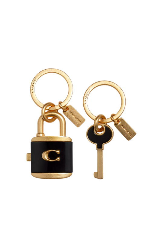 ( PREORDER ) Coach Lock and Key Bag Key Ring Charm In Gold Black C1679