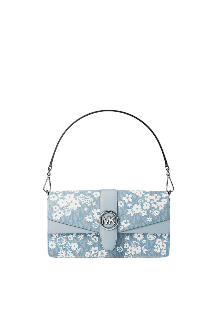 ( PREORDER ) Michael Kors Greenwich Medium Printed Signature Logo Convertible Shoulder Bag In Pale Ocean 35S6SGRL2Y