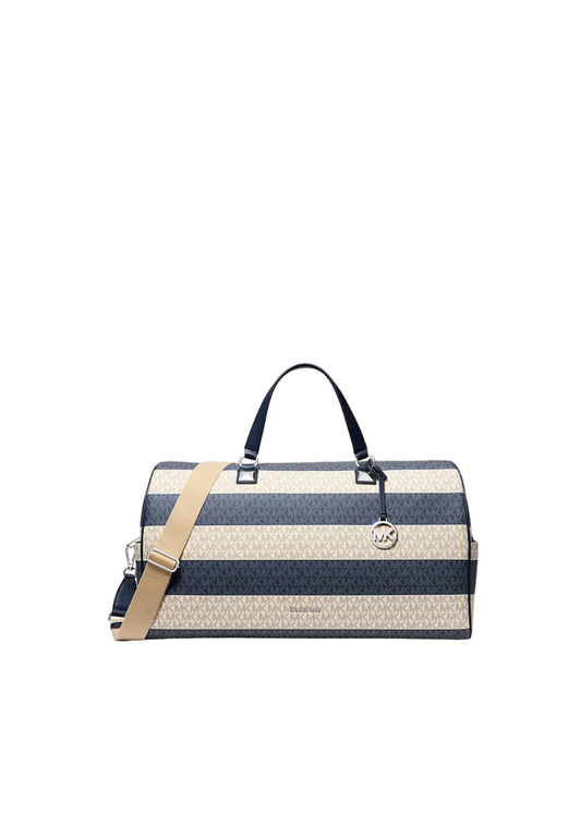 ( PREORDER ) Michael Kors Grayson Extra-Large Striped Signature Logo Weekender Bag In Navy 35S6SGYU4U