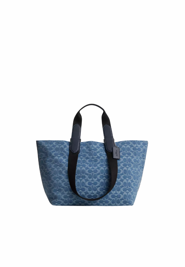 ( PREORDER ) Coach Small Tour In Signature Denim Tote Bag In Silver Denim CDF24