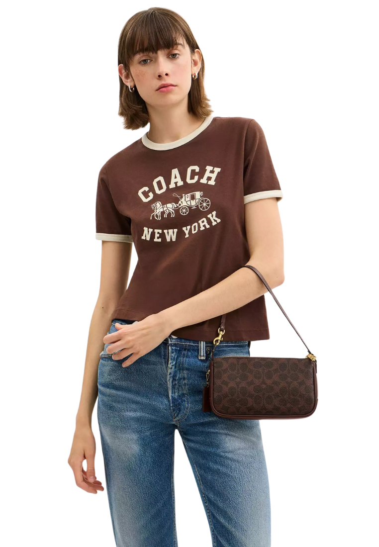 ( PREORDER ) Coach Plaza In Signature Canvas Shoulder Bag In Brass Maple CCC42