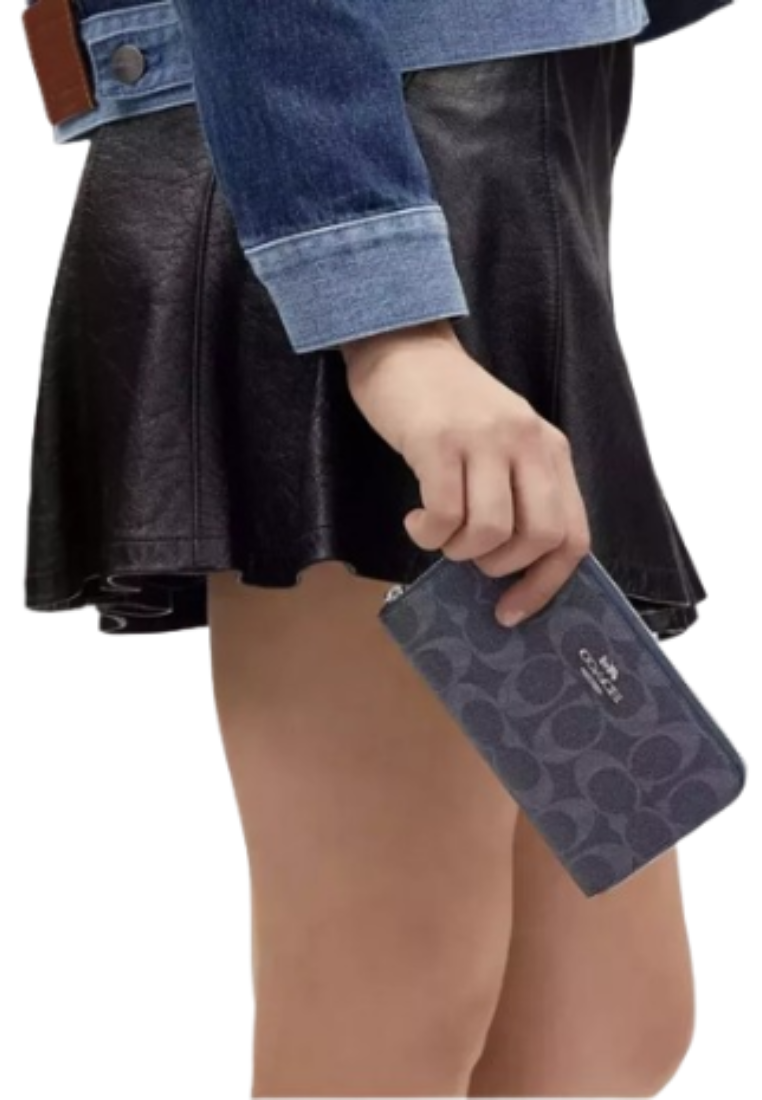 Coach Medium Id Zip Wallet In Signature Canvas In Denim Midnight Navy 88913