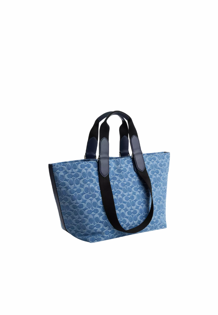 ( PREORDER ) Coach Small Tour In Signature Denim Tote Bag In Silver Denim CDF24